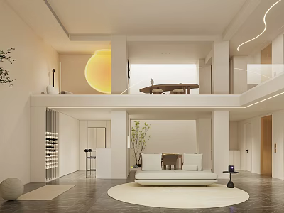 Minimalist Modern Loft Living Room With Sofa And Round Rug 3d model