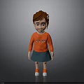Cute Smiling Child With Brown Hair In Red Sweater Green Skirt And Red Shoes