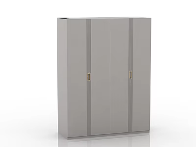 Modern Gray Wardrobe With Four Doors Vertical Stripes And Gold Handles 3d model