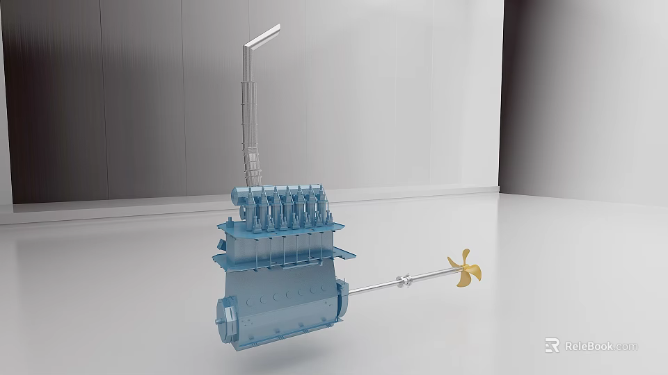 Blue Ship Model With Propeller Chimney And Detailed Structure Design 3d model