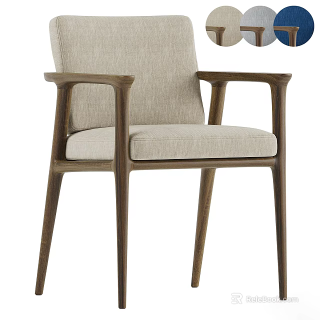 Sleek Modern Dining Chair With Wooden Armrests And Beige Fabric Upholstered Seat 3d model 