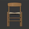 Light Wood Leisure Chair With Woven Seat Curved Backrest And Simple Design