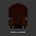 Dark Red Railway Train Car Standing on Railway Track with Metal Wheels