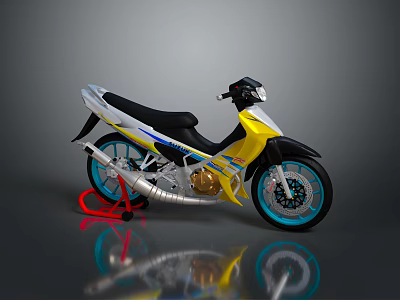 Yellow And Black Street Motorcycle With Blue Wheels Silver Exhaust And Single Seat 3d model