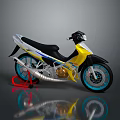 Yellow And Black Street Motorcycle With Blue Wheels Silver Exhaust And Single Seat