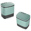Two Teal Washing Machines With Modern Design Black Bases And Control Knobs