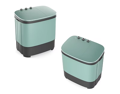Two Teal Washing Machines With Modern Design Black Bases And Control Knobs 3d model