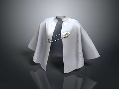 Gray Cloak with Mandarin Collar and Metal Brooch in Soft Fabric Design 3d model