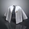 Gray Cloak with Mandarin Collar and Metal Brooch in Soft Fabric Design