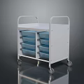 Industrial Mobile Storage Cart With White Frame Blue Compartments Top Shelf And Wheels
