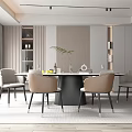 Modern Restaurant Interior Design With Round Dining Table Gray Chairs And Minimalist Pendant Lights