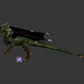 3D Mythical Dragon Character With Green Body Red Wings and Horns Standing in Dark Background