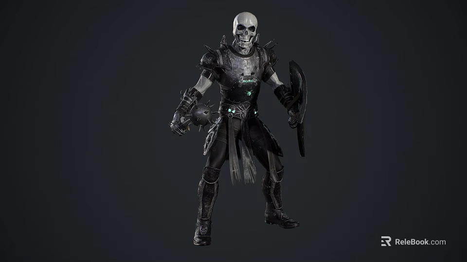 Skeleton Warrior Game Movie Character in Armor with Shield and Glowing Details 3d model 