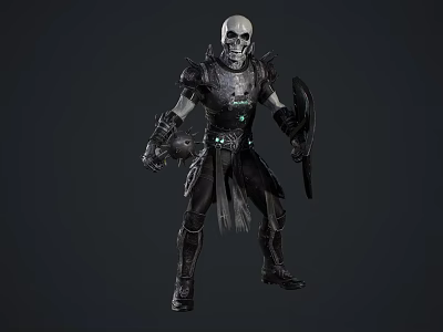 Skeleton Warrior Game Movie Character in Armor with Shield and Glowing Details 3d model