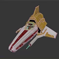 Futuristic Sci Fi Spaceship 3D Model With Yellow Red White Design And Blue Glowing Elements
