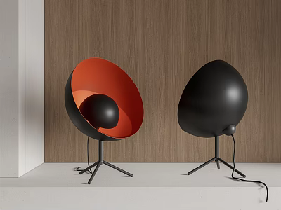 Modern Egg Shaped Table Lamps Orange Black and Black with Tripod Base on Wooden Wall 3d model