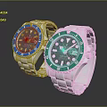 Stylish Silver Stainless Steel Wrist Watches With Blue And Green Dial Design