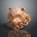 Intricate Raccoon Head Sculpture Carved On Copper Colored Ring Adorned With Roses