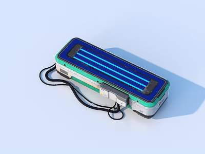 Portable Household Device With Blue Light Strips Green Frame And Black Strap 3d model