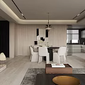 Modern Living Dining Room With Light Sofa Dark Stone Wall Large Windows And City View