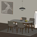Modern Dining Table Set With Beige Chairs White Top And Fruit Decor 3d model