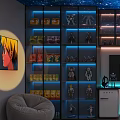 Starry Sky Themed Gaming Room With Display Shelves Action Figures Snacks And Neon Lights