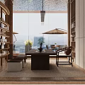 Modern Elegant Lobby Interior With White Horse Sculpture Marble Floor And Circular Design