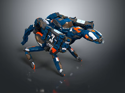 Futuristic Blue And Orange Mechanical Quadruped Creature Design With Tech Features 3d model