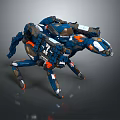 Futuristic Blue And Orange Mechanical Quadruped Creature Design With Tech Features