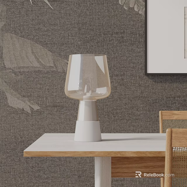 Table Lamp With Transparent Shade And White Base On White Table By Textured Gray Wall 3d model 