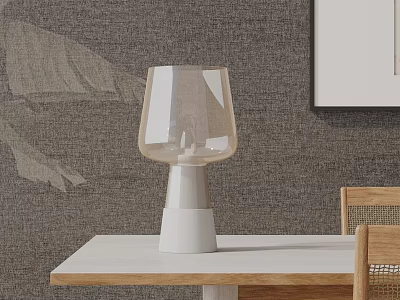 Table Lamp With Transparent Shade And White Base On White Table By Textured Gray Wall 3d model
