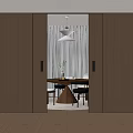 Minimalist Interior With Wooden Sliding Doors And Open Dining Space Featuring Round Table