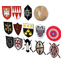 Different Types of Decorative Shields with Heraldic Symbols and Modern Designs