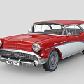 Classic Red and White Station Wagon with Chrome Accents and Vintage Wheels
