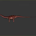 Red Dinosaur With Long Neck Tail And Black Stripes Standing On Grey Background With Reflection