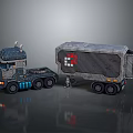 Industrial Gray Truck With Trailer Featuring Box Pattern And Detailed Wheels Lights