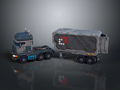Industrial Gray Truck With Trailer Featuring Box Pattern And Detailed Wheels Lights 3d model