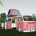 Pink Volkswagen Food Truck With Open Awning Balloon Decorations And DAYS Sign On Green Grass