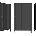 Modern Bookcases With Black And Gray Finish Metal Frame Vertical Stripe Design And Doors