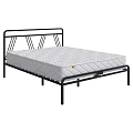 Double Bed with Black Metal Frame Geometric Headboard and White Mattress