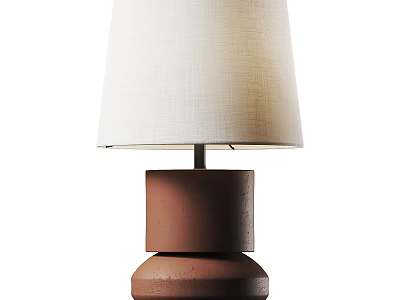 Modern Minimalist Table Lamp With Brown Terracotta Base And White Linen Shade 3d model