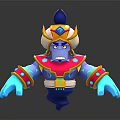 3D Blue Cartoon Character With Yellow Red Decorations Blue Gemmed Hat And Serious Expression
