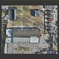 Aerial View 3D Model Community Buildings With Large Rectangular Structure Small Houses Roads Green Spaces