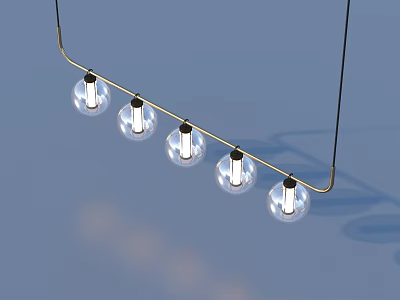 Modern Minimalist Chandelier with Five Transparent Spherical Bulbs on Curved Golden Metal Frame 3d model
