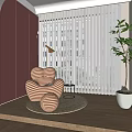 White Vertical Blinds in Modern Room with Heart Striped Chair Wooden Floor and Green Plant