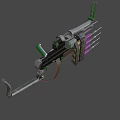 Futuristic Mechanical Weapon With Purple Cylinders Green Components And Metal Frame