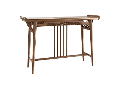 Elegant Wooden Entryway Console Table With Intricate Carved Details And Slatted Panel Design 3d model