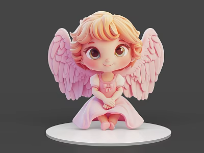Cute Game Movie Character With Pink Wings And Pink Dress Sitting On White Base 3d model
