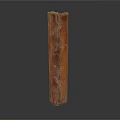 Brown Textured Wooden Post Standing Vertically On White Background With Natural Grain Details