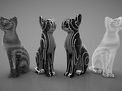 Wireframe Cat Shaped Ornament Decor Set with Black White Design and Decorative Figurines 3d model